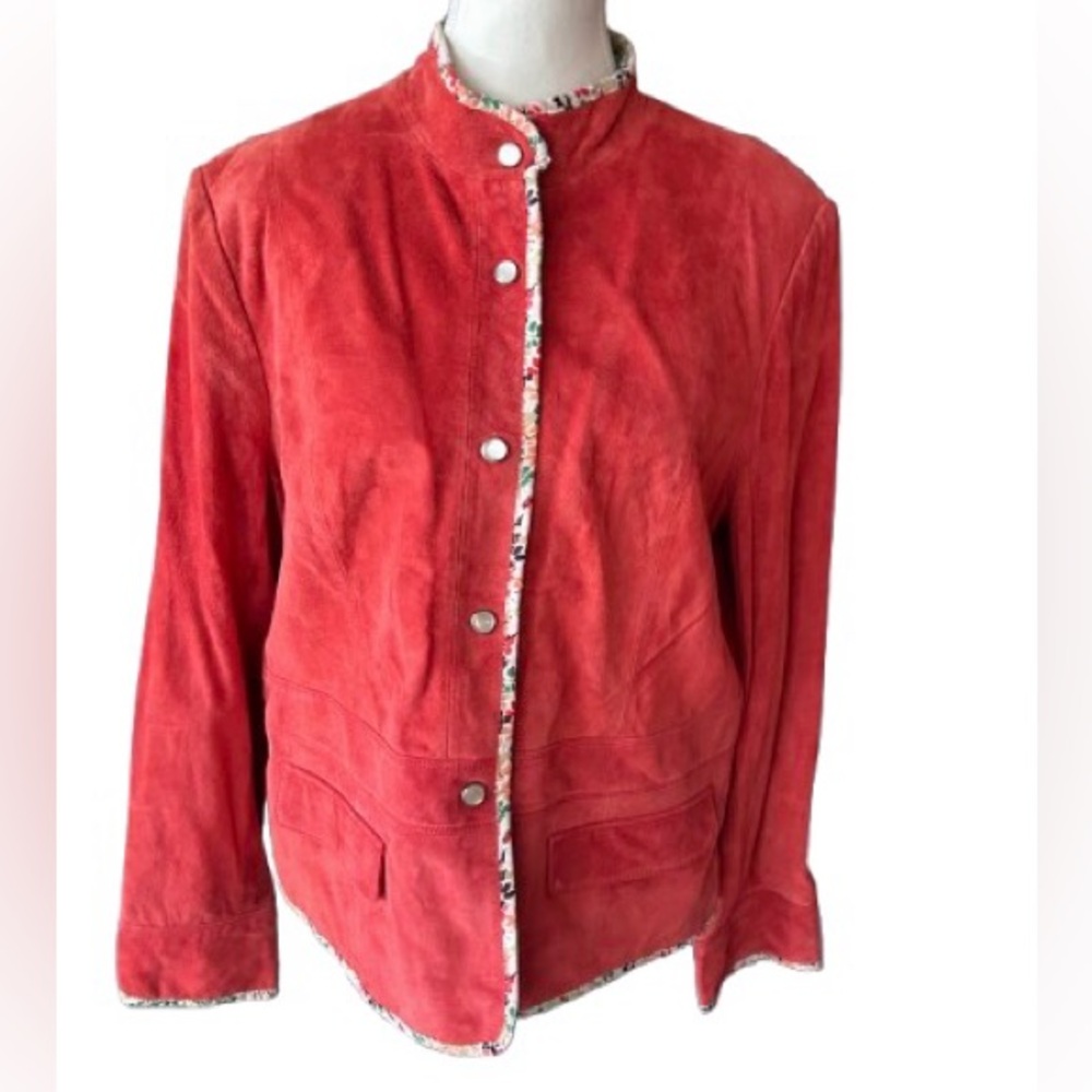 Vintage Suede Large Orange Red Jacket Leather 80s 90s Retro Designer JDS